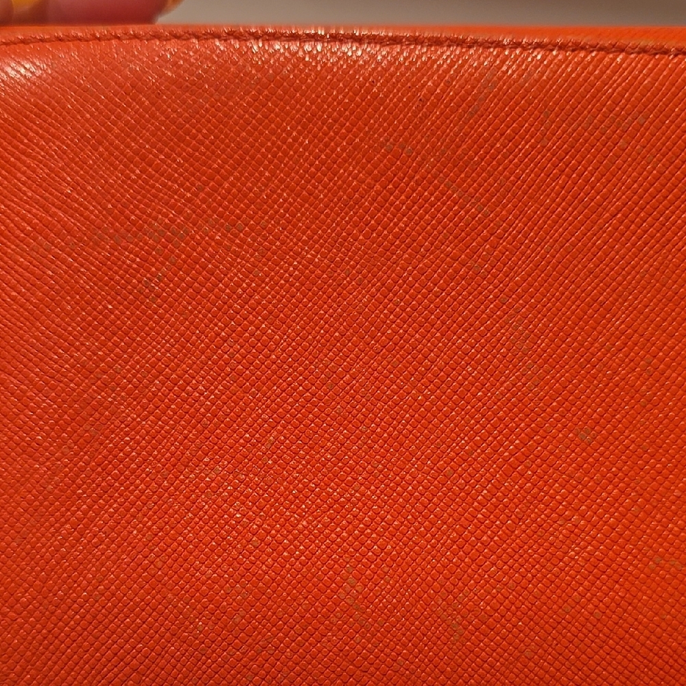 MCM Orange Saffiano Leather Flap Wallet with Gold Accents - Picture 12 of 13